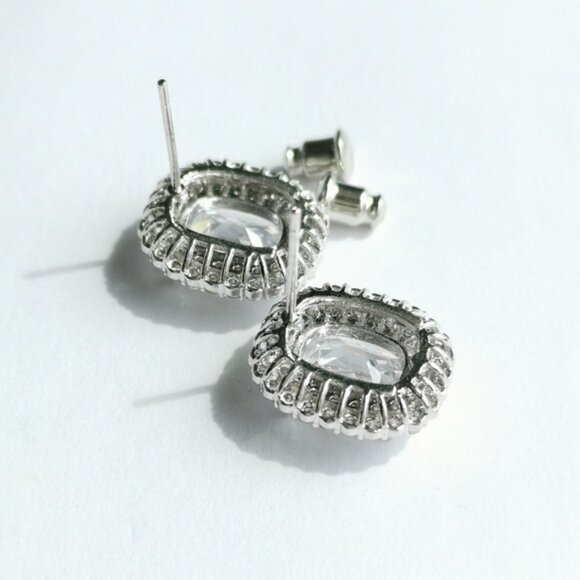 Emerald cut CZ Double Halo stud earrings - Picture 4 of 9